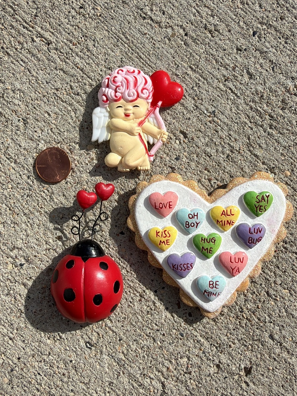 Vintage Valentine’s Day Fridge Magnet Lot - Baby Cupid, Heart, Ladybug